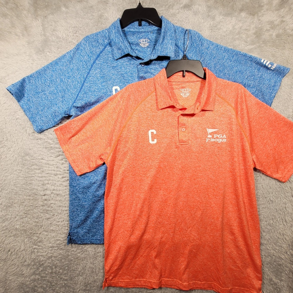 Garb PGA Junior League Polo Shirt Mens Large Blue Orange Heathered Golf Lot of 2